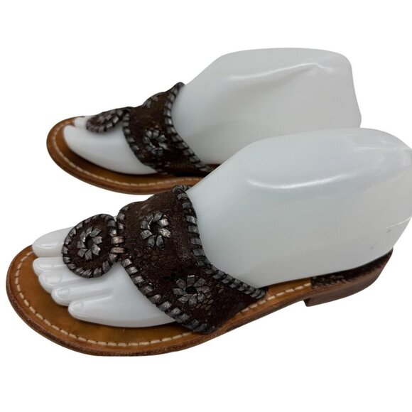 Jack Rogers Womens Flat Sandals Leather Metallic Bronze Slip-On Thong Size 6 - Picture 3 of 7